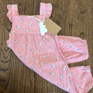 Angel Dear Corduroy pink flowered longall romper. NWT